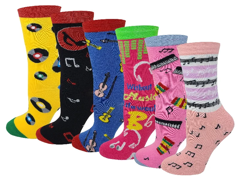 Women 6 Pairs Pack Music Design Novelty Crew Socks