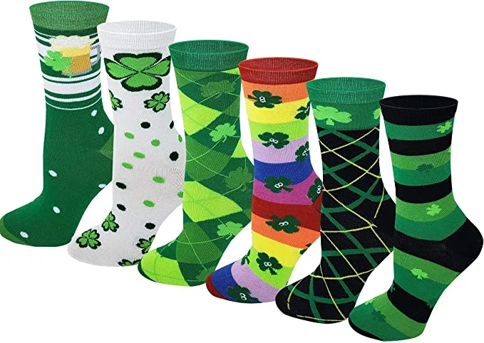 Women's quick - dry socks for water activitiesWomen 6 Pairs Pack Neon Saint Patrick Day Novelty Crew Socks Women's quick - dry socks for water activitiesWomen 6 Pairs Pack Neon Saint Patrick Day Novelty Crew Socks