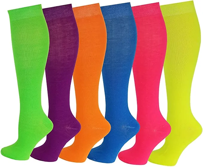 Women's over - the - calf socks with a stripe designWomen 6 Pairs Solid Neon Color Knee High Socks Women's over - the - calf socks with a stripe designWomen 6 Pairs Solid Neon Color Knee High Socks