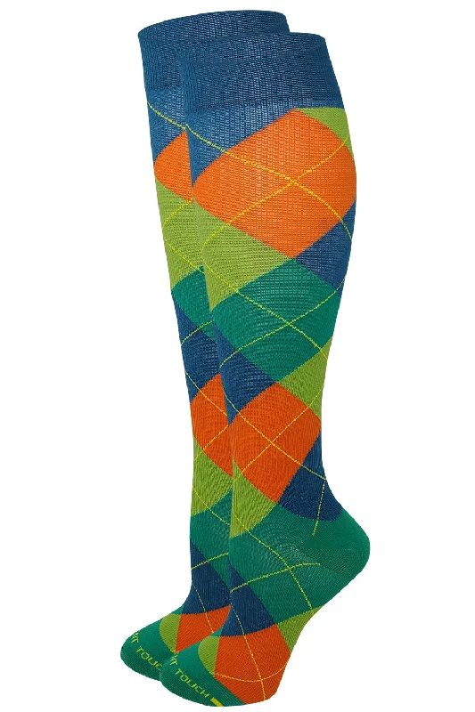 Women's over - the - calf socks with a stripe designWomen Graduated Blue/Green/Orange Argyle Compression Knee High Socks Women's over - the - calf socks with a stripe designWomen Graduated Blue/Green/Orange Argyle Compression Knee High Socks