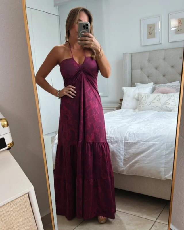 Sheer maxi dresses with lace overlays for a romantic touchRed Wine Maxi Dress