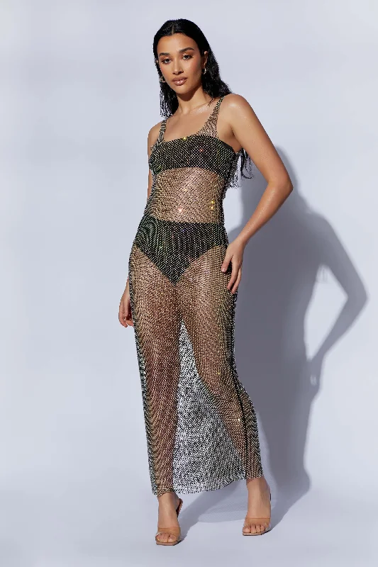 Ruffled maxi dresses with a tiered skirt for added volumeDelara Diamante Mesh Maxi Dress - Black Ruffled maxi dresses with a tiered skirt for added volumeDelara Diamante Mesh Maxi Dress - Black