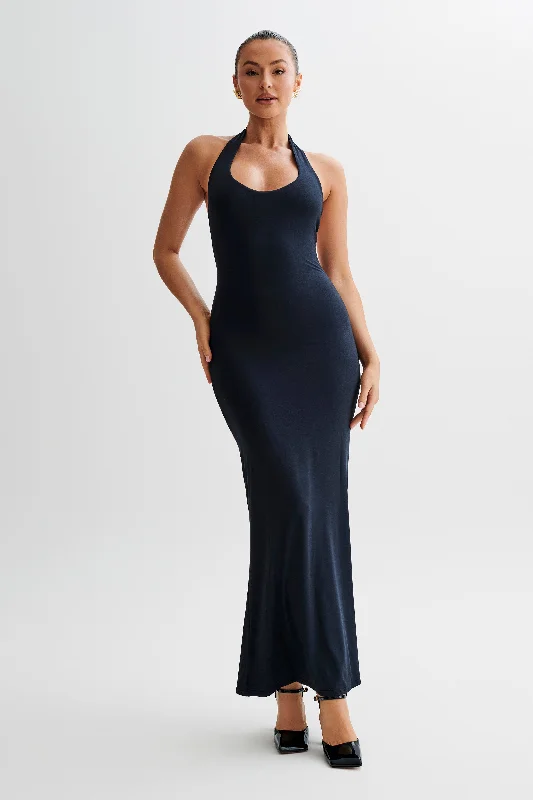 Maxi dresses with cut - out details on the sides for a modern edgeJessica Modal Halter Maxi Dress - Black Maxi dresses with cut - out details on the sides for a modern edgeJessica Modal Halter Maxi Dress - Black