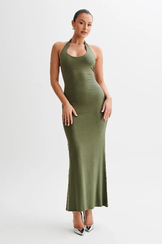 Strapless maxi dresses for a beachside vacationJessica Modal Halter Maxi Dress - Military Olive Strapless maxi dresses for a beachside vacationJessica Modal Halter Maxi Dress - Military Olive