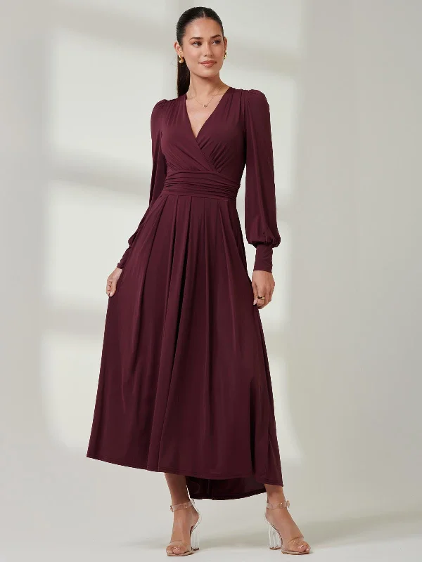 Printed maxi dresses with abstract patterns for an artistic lookLong Sleeve Soft Silky Jersey Maxi Dress, Burgundy Printed maxi dresses with abstract patterns for an artistic lookLong Sleeve Soft Silky Jersey Maxi Dress, Burgundy