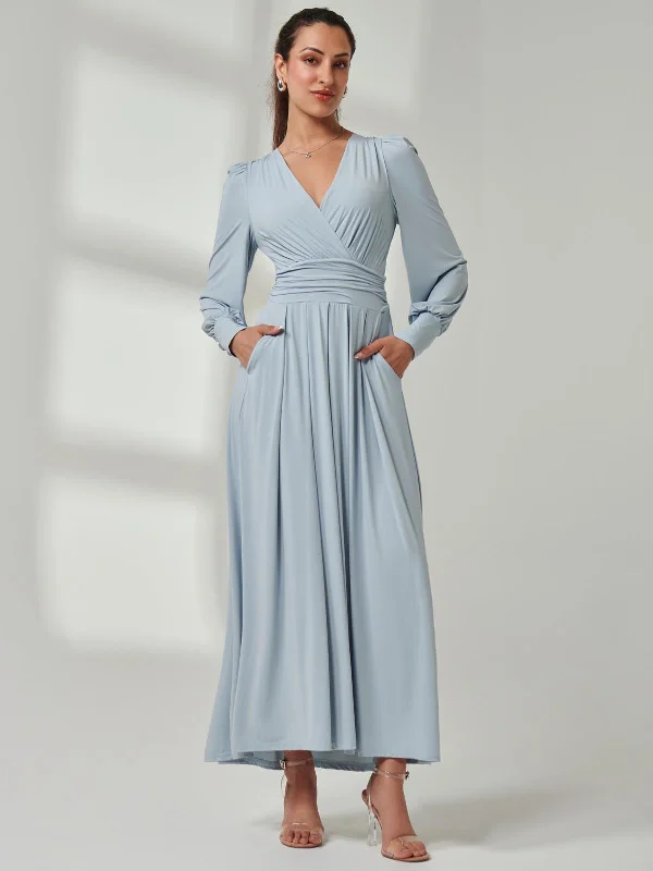 Maxi dresses with a keyhole back for a sexy detailLong Sleeve Soft Silky Jersey Maxi Dress, Ice Blue Maxi dresses with a keyhole back for a sexy detailLong Sleeve Soft Silky Jersey Maxi Dress, Ice Blue