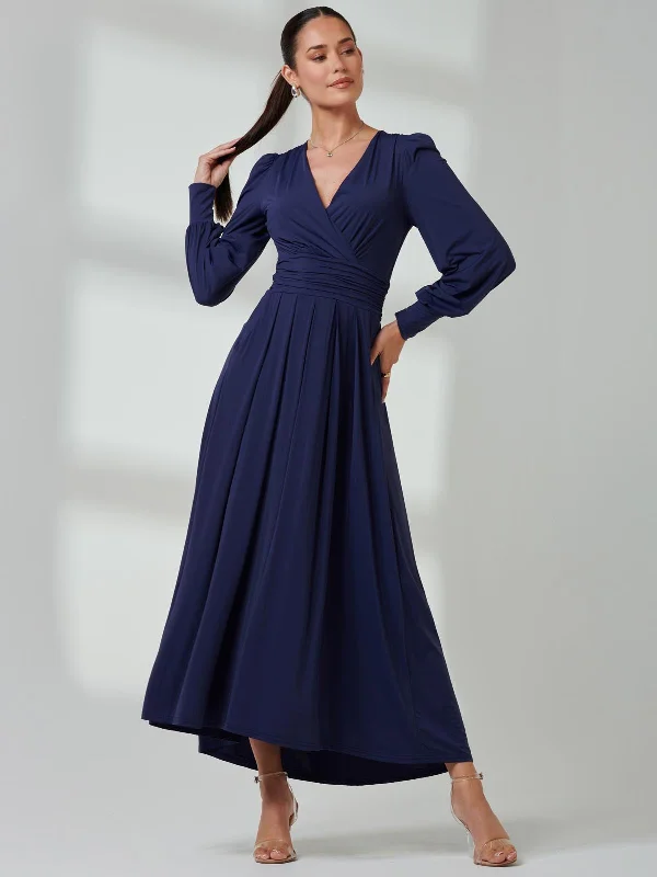 Maxi dresses with a V - neckline for a flattering and elongating shapeLong Sleeve Soft Silky Jersey Maxi Dress, Navy Maxi dresses with a V - neckline for a flattering and elongating shapeLong Sleeve Soft Silky Jersey Maxi Dress, Navy