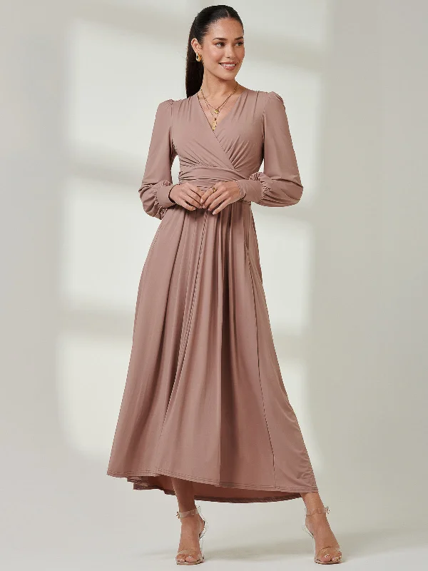 Polyester maxi dresses for easy - care and durabilityLong Sleeve Super Soft Jersey Maxi Dress, Rose Taupe