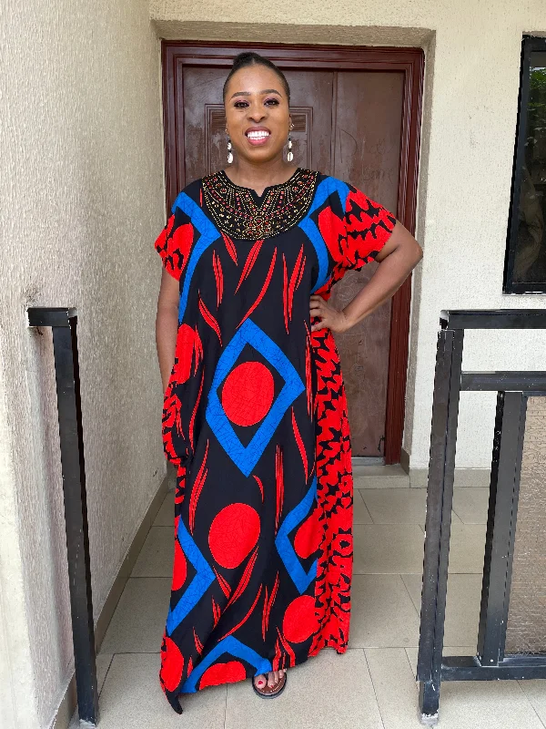 Maxi dresses with a wrap - around style for a customizable fitEmma Red and Blue Maxi Dress Maxi dresses with a wrap - around style for a customizable fitEmma Red and Blue Maxi Dress