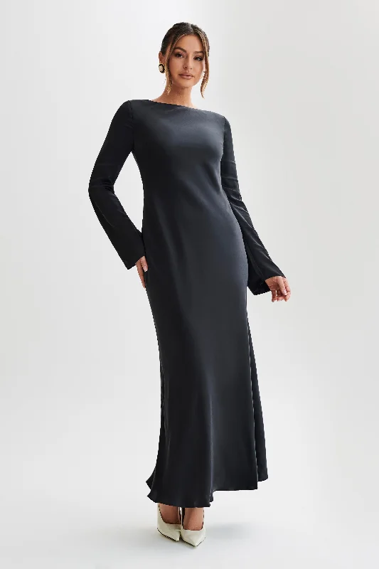 Maxi dresses with tassel accents for a fun and lively touchRayleigh Long Sleeve Satin Maxi Dress - Black Maxi dresses with tassel accents for a fun and lively touchRayleigh Long Sleeve Satin Maxi Dress - Black