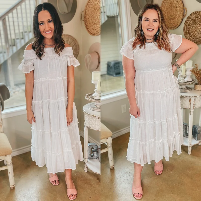 Plaid maxi dresses for fall fashion eventsTulum Travels Ruffle Tiered Off the Shoulder Midi Dress in White Plaid maxi dresses for fall fashion eventsTulum Travels Ruffle Tiered Off the Shoulder Midi Dress in White