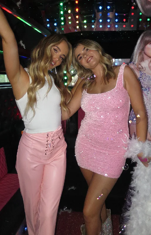 Mini dresses with tassel accents for a fun touchCharming Pink Sequin Mini Dress
