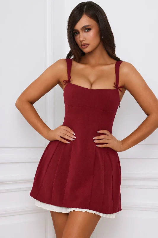 Animal print mini dresses for a bold statementBow-Detail Pleated A-Line Mini Dress in Berry Red