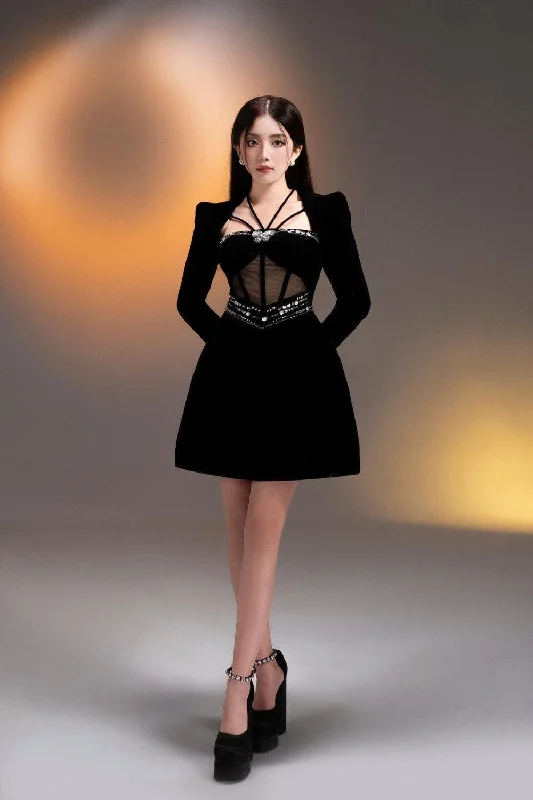Mini dresses with gathered skirts for a voluminous effectDoris Night A-line Queen Anne Neck Velvet Mini Dress Mini dresses with gathered skirts for a voluminous effectDoris Night A-line Queen Anne Neck Velvet Mini Dress