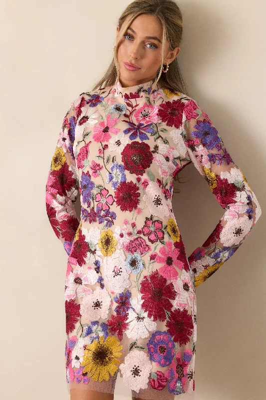 Petals Of Time Fuchsia Multi Floral Mini Dress