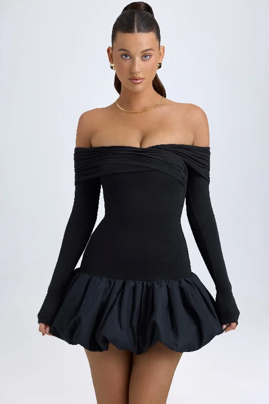 Mini dresses with button - down frontsModal Off-Shoulder Bubble Hem Mini Dress in Black Mini dresses with button - down frontsModal Off-Shoulder Bubble Hem Mini Dress in Black