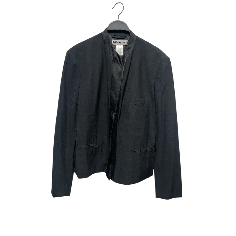 ISSEY MIYAKE/Jacket/L/Silk/BLK/Single Brested Collar