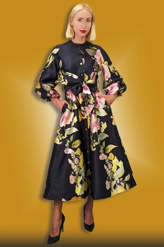 Bodycon dress for a business networking event​Long Sleeve Floral Print Button Down Dress