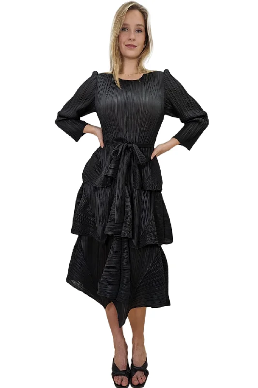 Bodycon dress with a zipper detail​Long Sleeve Layered Wrap Belt Midi Dress