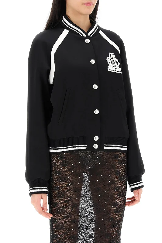 Women's long - sleeve wool coats in a houndstooth pattern for a classic charmAlessandra Rich Satin Bomber Jacket With Logo Patch Women's long - sleeve wool coats in a houndstooth pattern for a classic charmAlessandra Rich Satin Bomber Jacket With Logo Patch