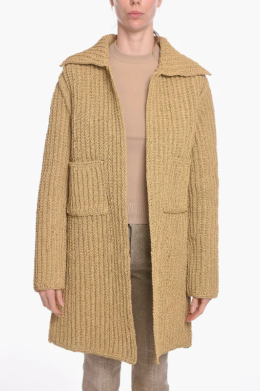 Women's long - sleeve wool coats in a houndstooth pattern for a classic charmBottega Veneta SALON 01 Hand-knitted Leather Coat Women's long - sleeve wool coats in a houndstooth pattern for a classic charmBottega Veneta SALON 01 Hand-knitted Leather Coat