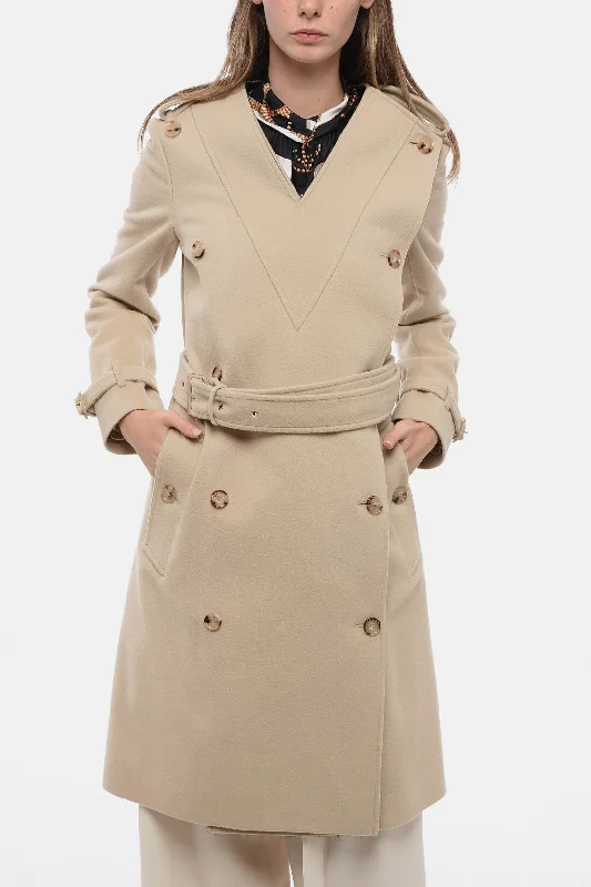Water - resistant women's trench coats with adjustable cuffs for rainy daysBurberry Wool Double-Brested Coat with V Neckline Water - resistant women's trench coats with adjustable cuffs for rainy daysBurberry Wool Double-Brested Coat with V Neckline
