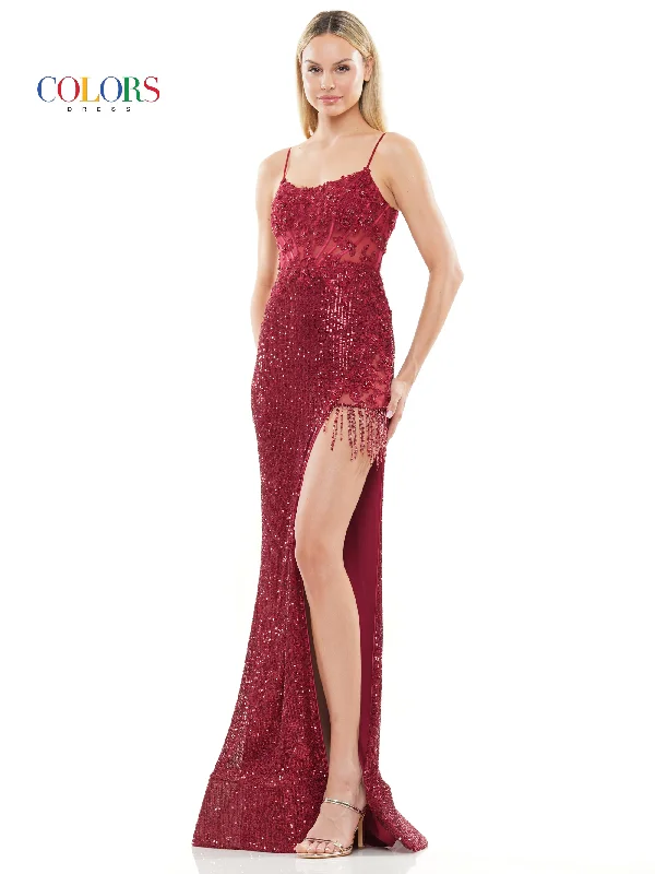 Long - sleeved bodycon dress for a formal winter eventColors 3106 Long Spaghetti Strap Fitted Prom Dress Long - sleeved bodycon dress for a formal winter eventColors 3106 Long Spaghetti Strap Fitted Prom Dress