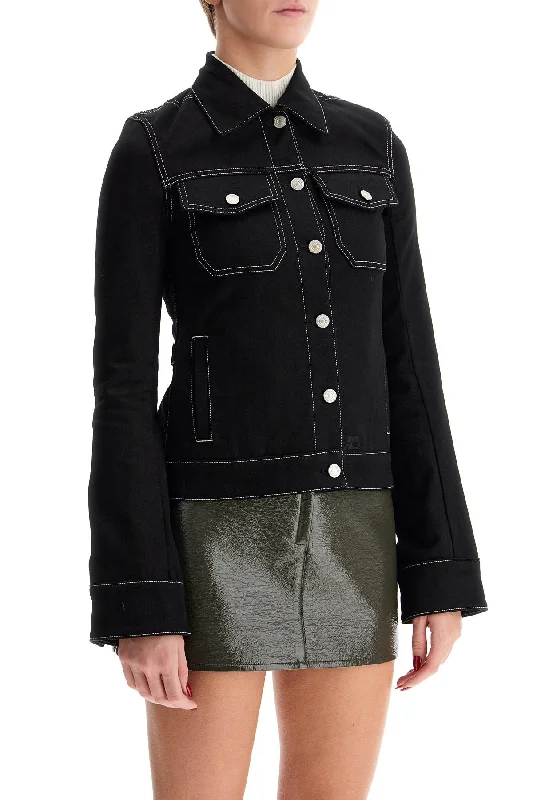 Embroidered women's cotton coats in a bohemian pattern for a unique designCourreges Denim Trucker Jacket For Embroidered women's cotton coats in a bohemian pattern for a unique designCourreges Denim Trucker Jacket For