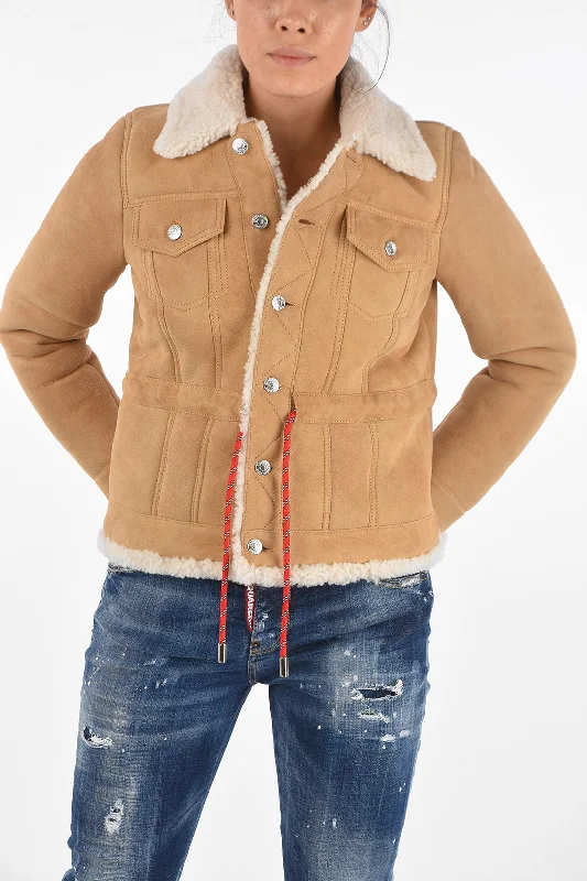 Embroidered women's cotton coats in a bohemian pattern for a unique designDsquared2 Shearling Drawstring Jacket Embroidered women's cotton coats in a bohemian pattern for a unique designDsquared2 Shearling Drawstring Jacket