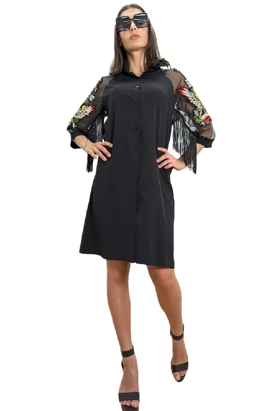 Bodycon dress with a lace - up frontEmbroidered Fringe Sleeve Button Down Short Dress Bodycon dress with a lace - up frontEmbroidered Fringe Sleeve Button Down Short Dress