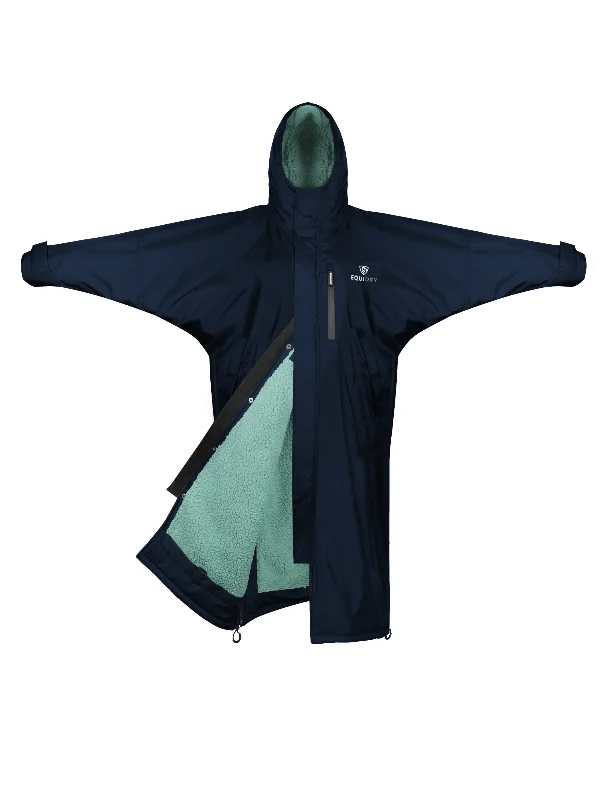 Belted women's cashmere coats in soft pastels for a luxurious feelEvolution Women's | Thick Fleece | Fixed hood | Navy/Jade Belted women's cashmere coats in soft pastels for a luxurious feelEvolution Women's | Thick Fleece | Fixed hood | Navy/Jade