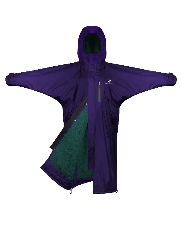 Long women's mac coats in a lightweight fabric for spring showersEvolution Women's | Thick Fleece | Fixed Hood | Purple/Teal Long women's mac coats in a lightweight fabric for spring showersEvolution Women's | Thick Fleece | Fixed Hood | Purple/Teal