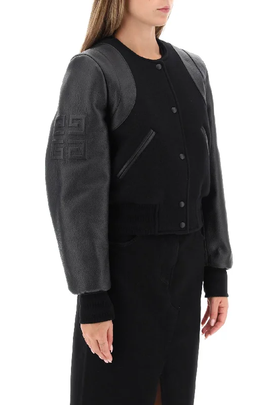 Women's knee - length wool blend coats with a fur collar for added warmthGivenchy Wool And Leather Cropped Bomber Jacket Women's knee - length wool blend coats with a fur collar for added warmthGivenchy Wool And Leather Cropped Bomber Jacket