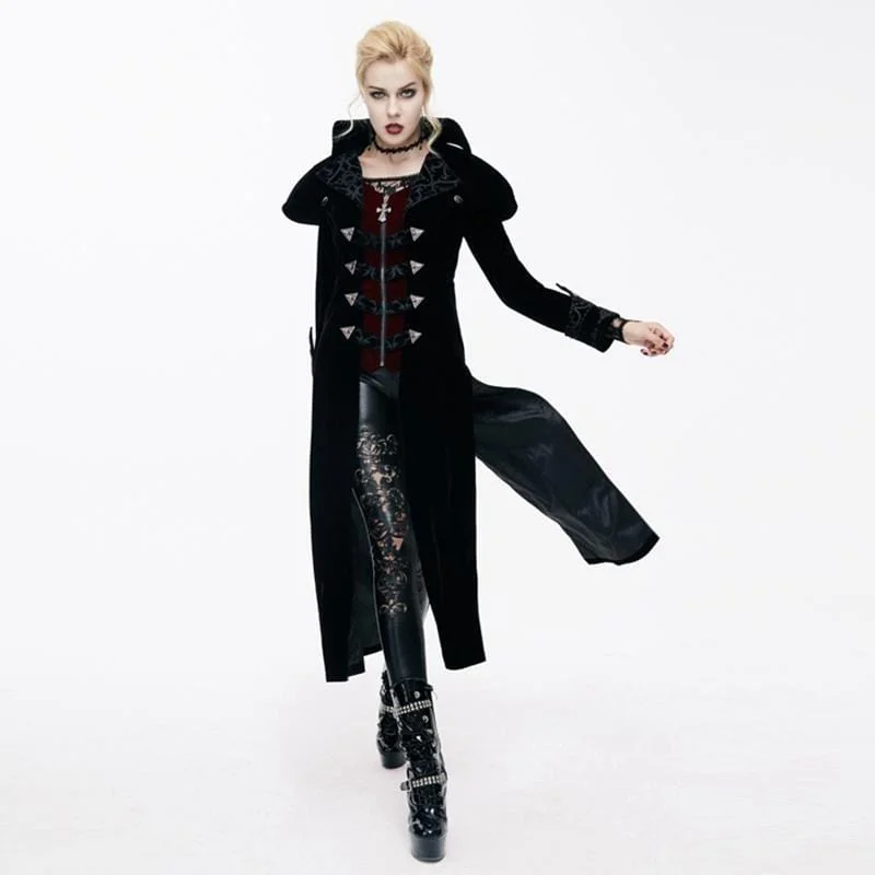 Women's knee - length wool blend coats with a fur collar for added warmthWomen's Goth Velvet Tail Coat Women's knee - length wool blend coats with a fur collar for added warmthWomen's Goth Velvet Tail Coat