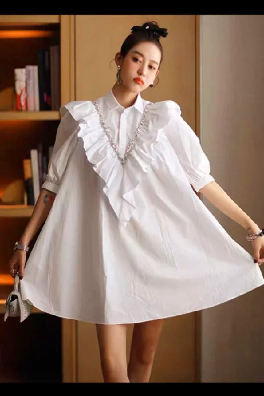 Bodycon dress made of stretchy spandex for comfortHalf Sleeve Rhinestones Collar Ruffle Short Dress Bodycon dress made of stretchy spandex for comfortHalf Sleeve Rhinestones Collar Ruffle Short Dress