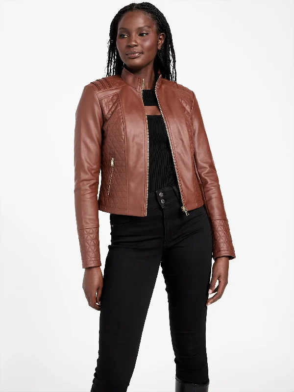 Women's waterproof parka coats with multiple pockets for practicalityIden Quilted Faux-Leather Jacket Women's waterproof parka coats with multiple pockets for practicalityIden Quilted Faux-Leather Jacket
