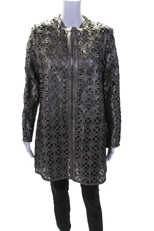 Women's long - sleeve wool coats in a houndstooth pattern for a classic charmIn Transit 2 Womens Bronze Leather Mesh Crew Neck Long Sleeve Jacket Women's long - sleeve wool coats in a houndstooth pattern for a classic charmIn Transit 2 Womens Bronze Leather Mesh Crew Neck Long Sleeve Jacket