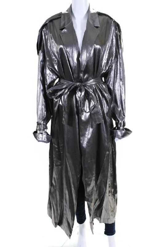 Embroidered women's cotton coats in a bohemian pattern for a unique designLapointe Silver Trench Coat Embroidered women's cotton coats in a bohemian pattern for a unique designLapointe Silver Trench Coat