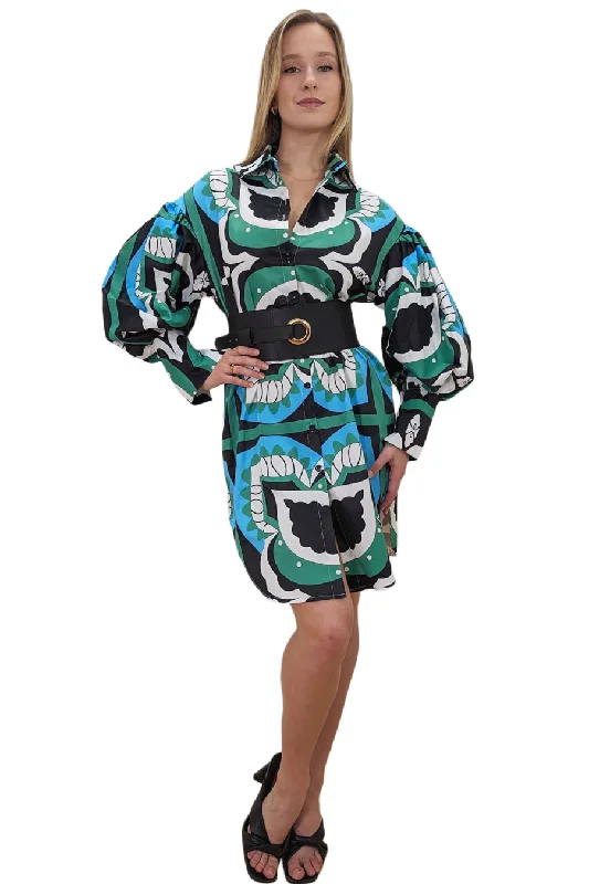 Bodycon dress with a flared skirt for a unique silhouetteLong Puff Sleeve Button Down Collar Short Dress Bodycon dress with a flared skirt for a unique silhouetteLong Puff Sleeve Button Down Collar Short Dress