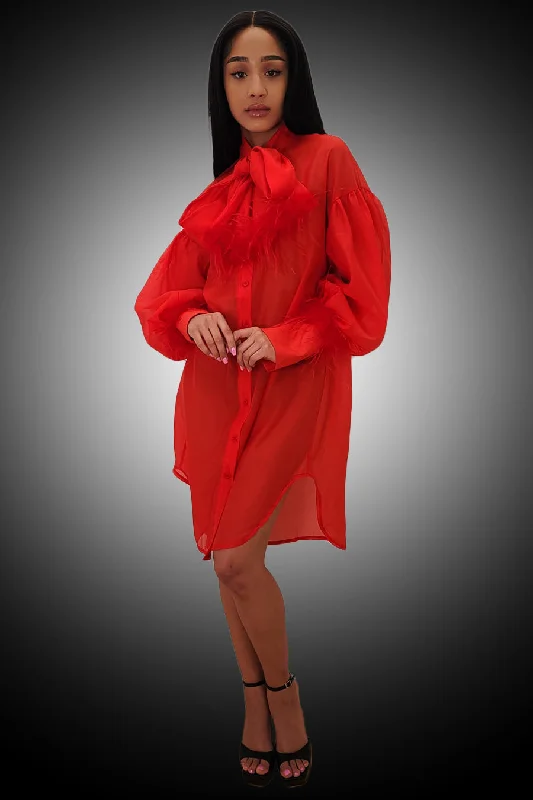 Bodycon dress with a cold - shoulder designLong Sleeve Button Down Bow Sheer Short Dress Bodycon dress with a cold - shoulder designLong Sleeve Button Down Bow Sheer Short Dress