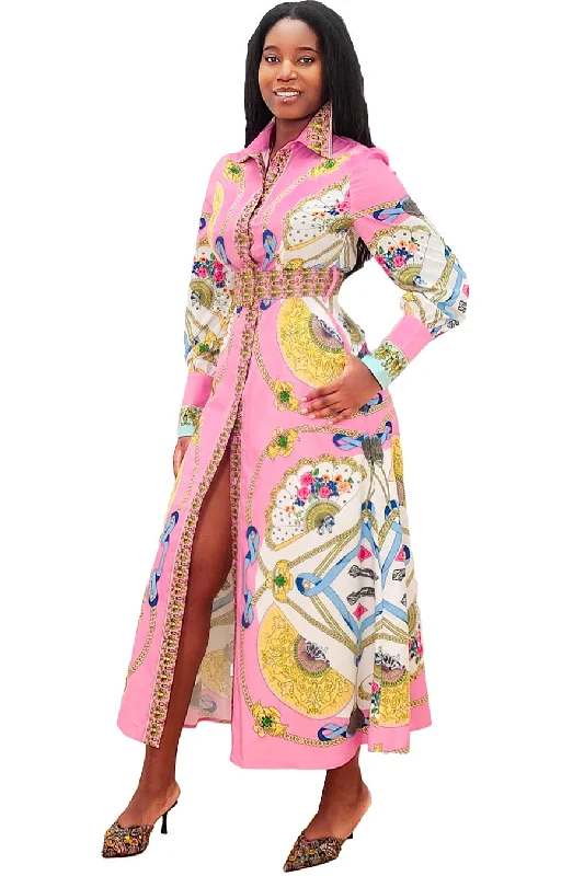 Bodycon dress for a date night​Long Sleeve Fan Print Pockets Dress