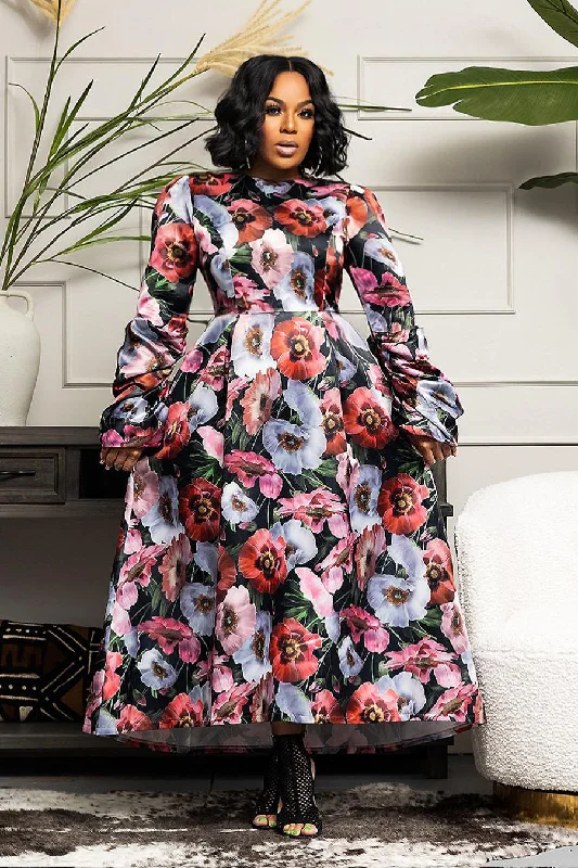 Bodycon dress with a ruffled trimLong Sleeve Floral Print Pockets Wrap Belt Midi Dress Bodycon dress with a ruffled trimLong Sleeve Floral Print Pockets Wrap Belt Midi Dress