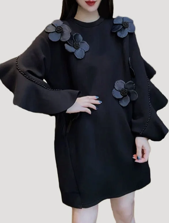 Sheath - style bodycon dress for a sophisticated office lookLong Sleeve Flower Embellished Short Dress Sheath - style bodycon dress for a sophisticated office lookLong Sleeve Flower Embellished Short Dress