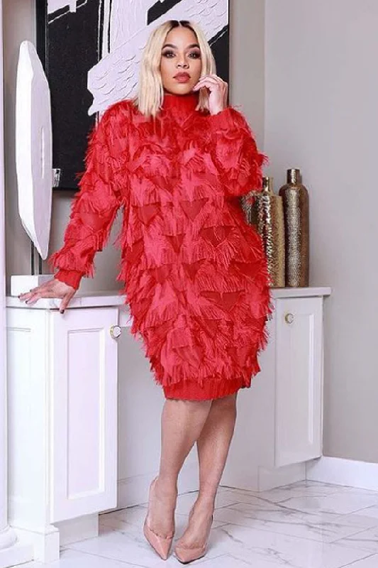 Bodycon dress with a halter neckLong Sleeve Fringe Feathered Lavish High Neck Short Dress Bodycon dress with a halter neckLong Sleeve Fringe Feathered Lavish High Neck Short Dress