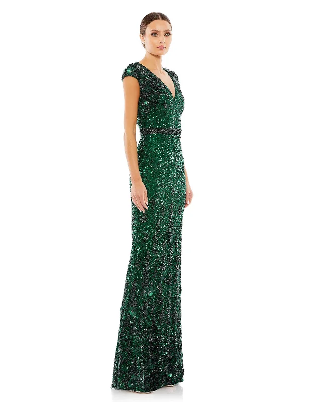 Strapless bodycon dress for a glamorous eveningMac Duggal 5505 Long Embellished V Neck Cap Sleeve Sequin Dress Strapless bodycon dress for a glamorous eveningMac Duggal 5505 Long Embellished V Neck Cap Sleeve Sequin Dress