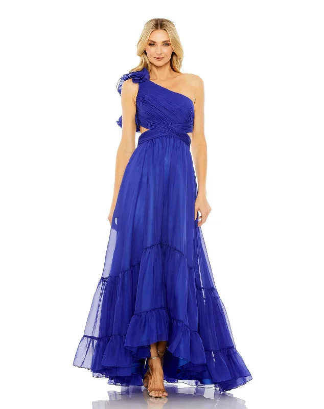 Plus - size bodycon dress for a flattering fitMac Duggal 68639 High Low One Shoulder Ruffle Tiered Cut Out Chiffon Dress Plus - size bodycon dress for a flattering fitMac Duggal 68639 High Low One Shoulder Ruffle Tiered Cut Out Chiffon Dress