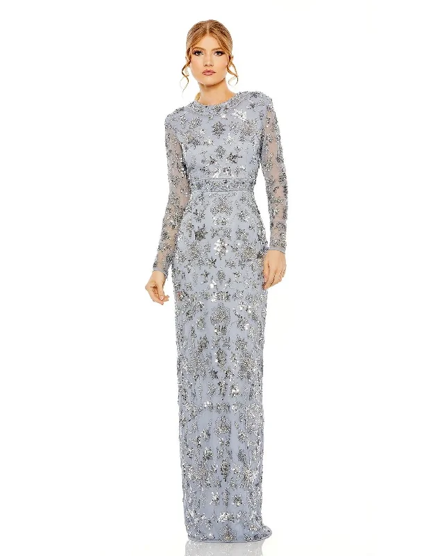 Bodycon dress made of stretchy spandex for comfortMac Duggal 93939 High Neck Long Sleeve Embellished Column Dress Bodycon dress made of stretchy spandex for comfortMac Duggal 93939 High Neck Long Sleeve Embellished Column Dress