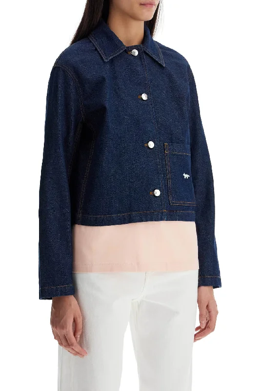 Women's cropped leather coats with silver studs for an edgy lookMaison Kitsune Cropped Denim Jacket For Women Women's cropped leather coats with silver studs for an edgy lookMaison Kitsune Cropped Denim Jacket For Women