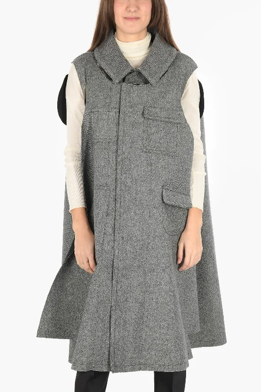Women's longline double - breasted camel coats for a sophisticated lookMaison Margiela MM0 plain herringbone cape with cut out details Women's longline double - breasted camel coats for a sophisticated lookMaison Margiela MM0 plain herringbone cape with cut out details
