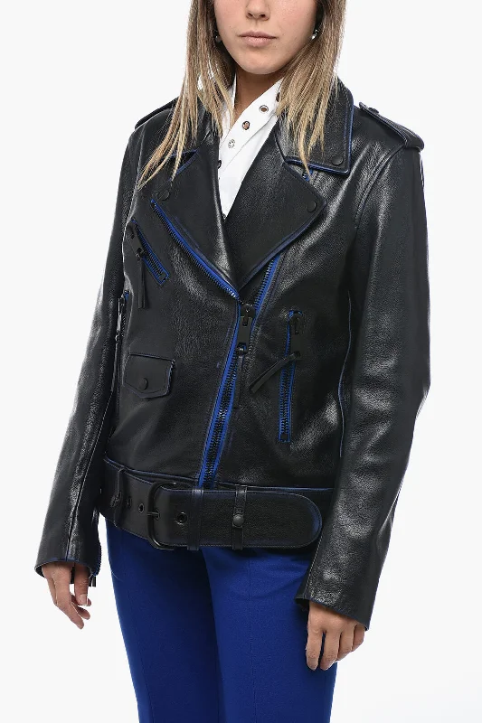 Plus size women's wool blend coats for a warm and stylish winterOff-White Leather Oversized Biker Jacket with Contrasting Trims Plus size women's wool blend coats for a warm and stylish winterOff-White Leather Oversized Biker Jacket with Contrasting Trims